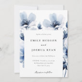 Invitation Mariage floral bleu marine (Devant)