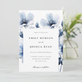 Invitation Mariage floral bleu marine (Debout devant)