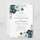 Invitation mariage floral bleu marine (Devant)
