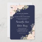 Invitation Mariage floral bleu marine (Devant)