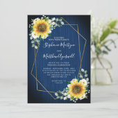 Invitation Mariage floral bleu marine (Debout devant)