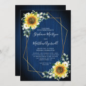 Invitation Mariage floral bleu marine (Devant / Derrière)
