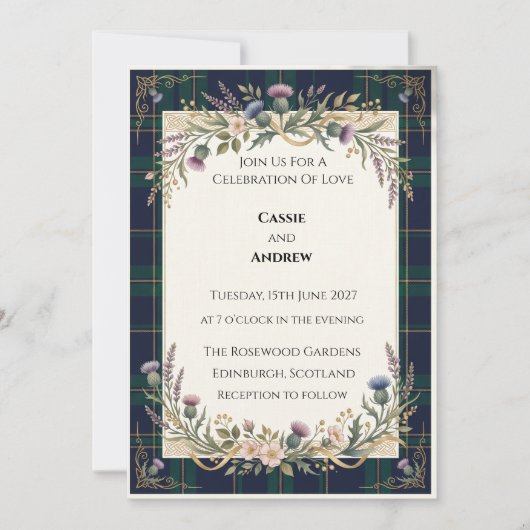 Invitation Mariage Floral Bleu Marine (Devant)