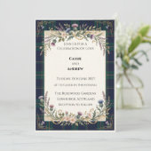 Invitation Mariage Floral Bleu Marine (Debout devant)