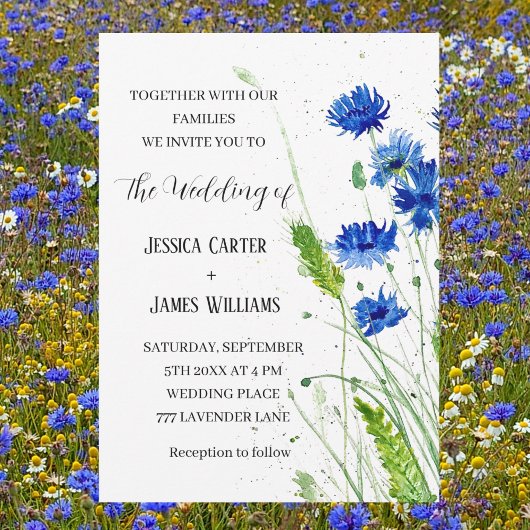 Invitation Mariage floral bleu marine