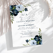 Invitation mariage floral bleu marine
