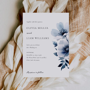 Invitation Mariage floral bleu marine