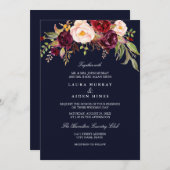 Invitation Mariage floral bleu marine (Devant / Derrière)