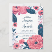 Invitation Mariage floral bleu marine botanique (Devant)