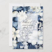 Invitation Mariage floral bleu marine, crème et argent (Devant)