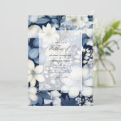 Invitation Mariage floral bleu marine, crème et argent (Debout devant)