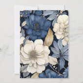 Invitation Mariage floral bleu marine, crème et argent (Dos)