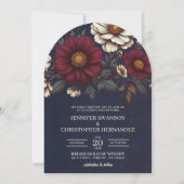 Invitation Mariage floral bleu marine et bourgogne (Devant)