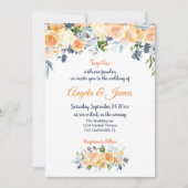 Invitation Mariage floral bleu marine et corail (Devant)