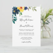 Invitation Mariage floral bleu marine et jaune (Debout devant)