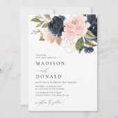 Invitation mariage floral bleu marine et roux (Devant)