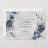 Invitation Mariage floral bleu marine gris argent (Devant)