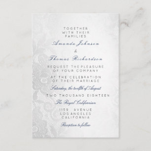 Invitation Mariage Floral Bleu Marine Gris Argent