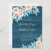 Invitation Mariage floral bleu marine moderne (Devant)