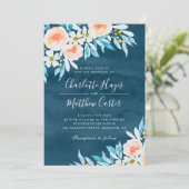 Invitation Mariage floral bleu marine moderne (Debout devant)