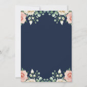 Invitation Mariage floral bleu marine rose pâle (Dos)