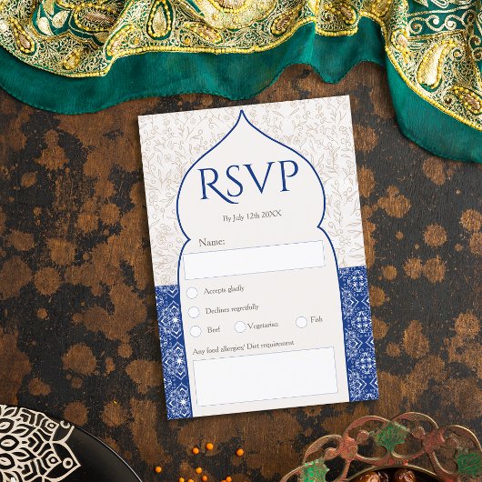 Invitation Mariage floral bleu marocain rsvp
