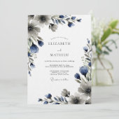 Invitation Mariage Floral Bleu Maussade (Debout devant)