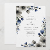 Invitation Mariage Floral Bleu Maussade (Devant / Derrière)