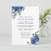 Invitation Mariage floral bleu minuit de la marine indienne (Debout devant)