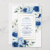 Invitation Mariage Floral bleu moderne (Devant)