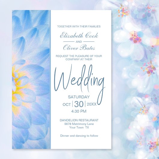Invitation Mariage Floral bleu moderne
