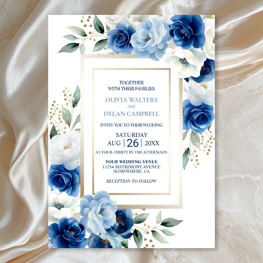 Invitation Mariage Floral bleu moderne