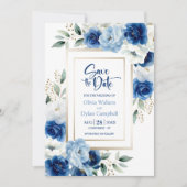 Invitation Mariage floral bleu moderne Enregistrer la date (Devant)