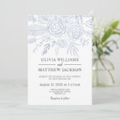 Invitation Mariage floral bleu moderne simple (Debout devant)
