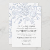Invitation Mariage floral bleu moderne simple (Devant / Derrière)