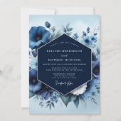 Invitation Mariage Floral Bleu Nuit (Devant)
