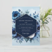 Invitation Mariage Floral Bleu Nuit (Debout devant)