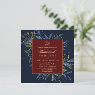 Invitation Mariage Floral Bleu Nuit Burgundy Capricieux