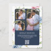Invitation Mariage Floral Bleu Nuit Code QR Printemps Douille (Dos)