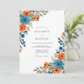 Invitation Mariage Floral Bleu Orange (Debout devant)