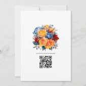 Invitation Mariage floral bleu, orange, jaune et rouge (Dos)
