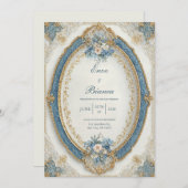 Invitation Mariage floral bleu ovale victorien (Devant / Derrière)