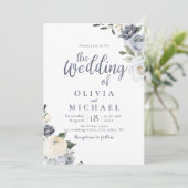 Invitation Mariage floral bleu pâle fleuri botanique (Debout devant)