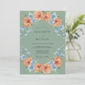 Invitation Mariage Floral Bleu Pêche Sage (Debout devant)