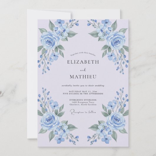 Invitation Mariage Floral Bleu Poudre (Devant)