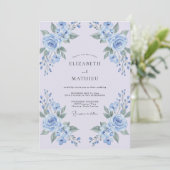 Invitation Mariage Floral Bleu Poudre (Debout devant)