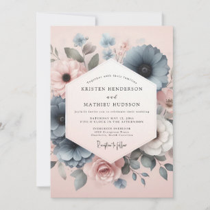 Invitation Mariage Floral Bleu Poussiéreux