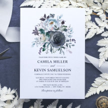 Mariage Floral Bleu Poussiéreux Aquarelle
