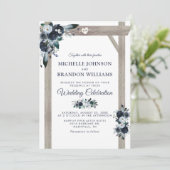 Invitation Mariage Floral Bleu Poussiéreux Arche Rustique (Debout devant)