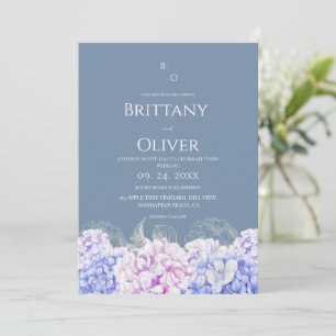 Invitation Mariage Floral Bleu Poussiéreux et Blanc Moderne
